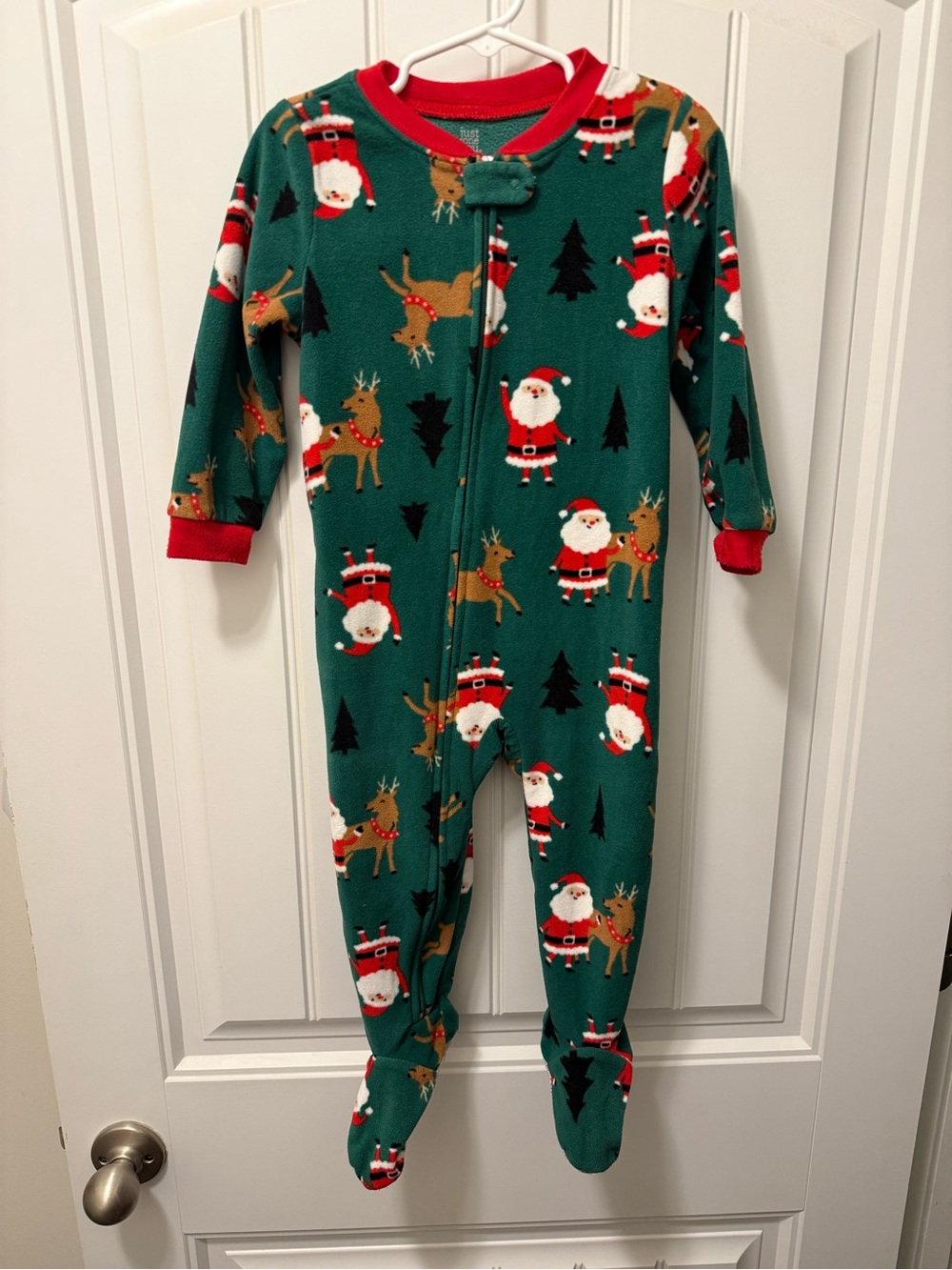 Carter's Green Santa and Reindeer Print Footie Pajamas